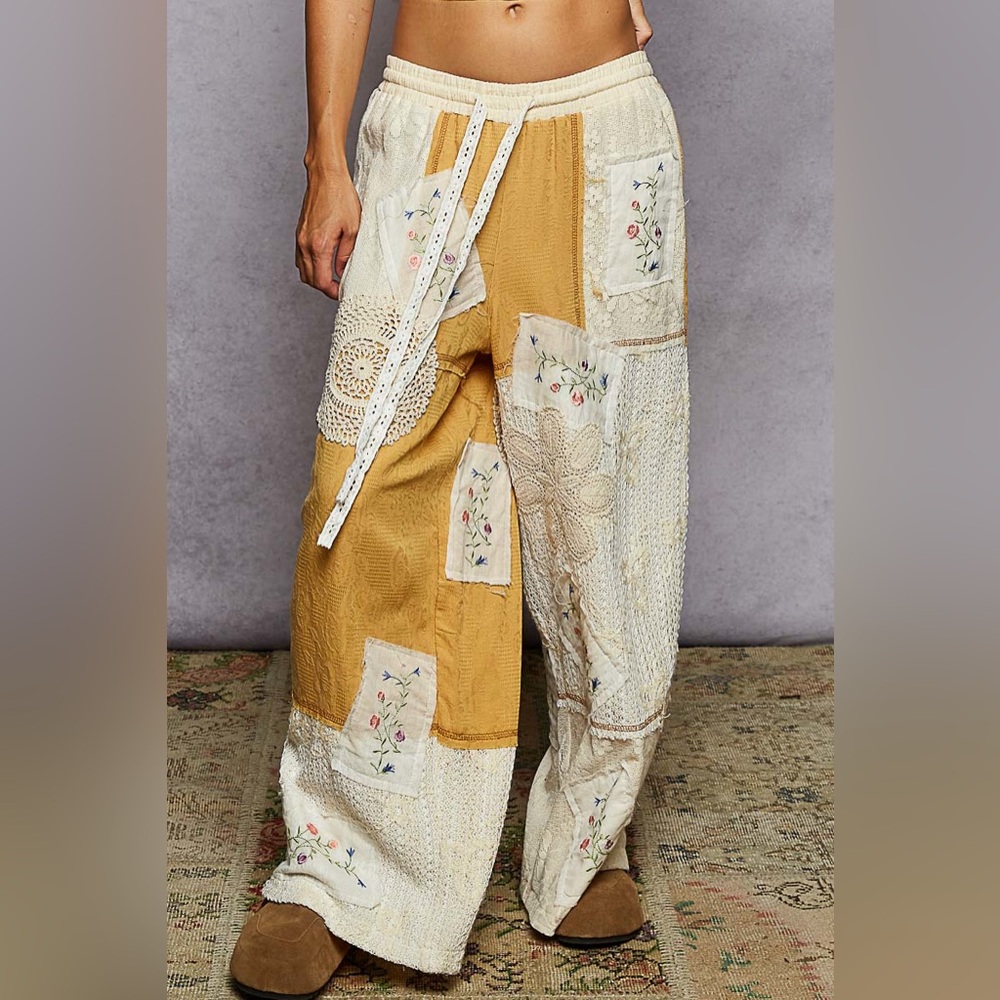 401B. Bohemian Patchwork Gauze Pants